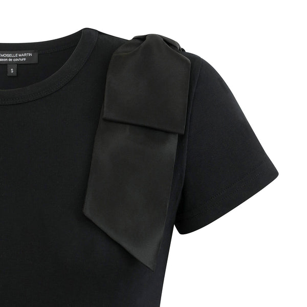 ROTELLA Black Satin Bow T-Shirt